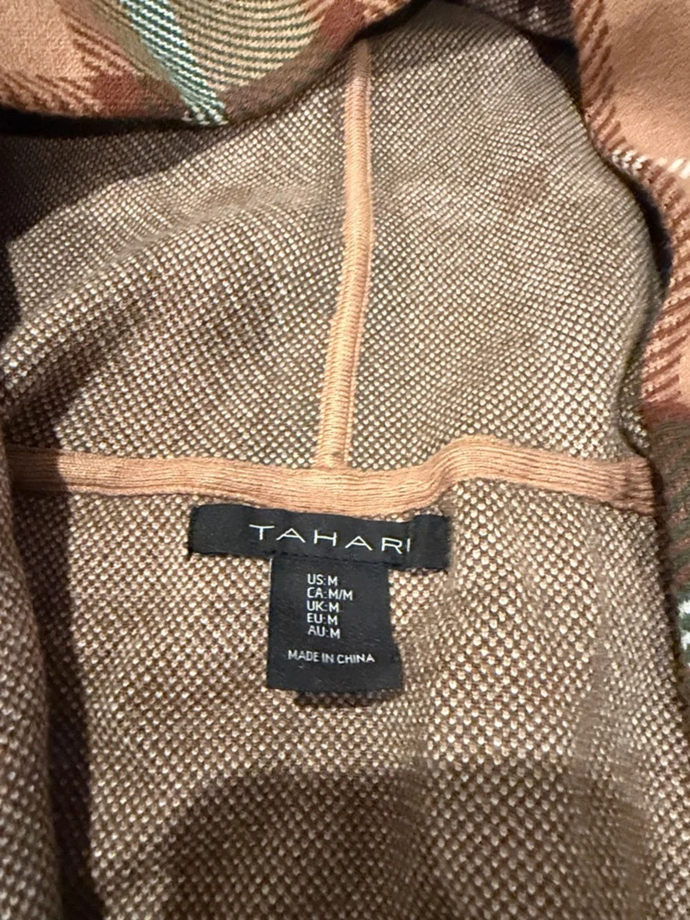 Tahari Plaid Wrap Coat in Tan and Green - Picture 4 of 4
